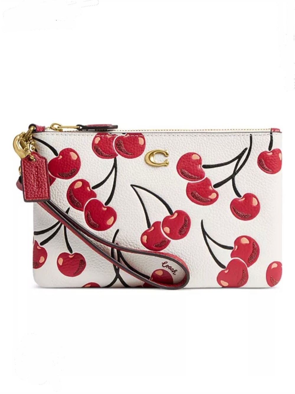 Coach Small Cherry Print Leather Wristlet